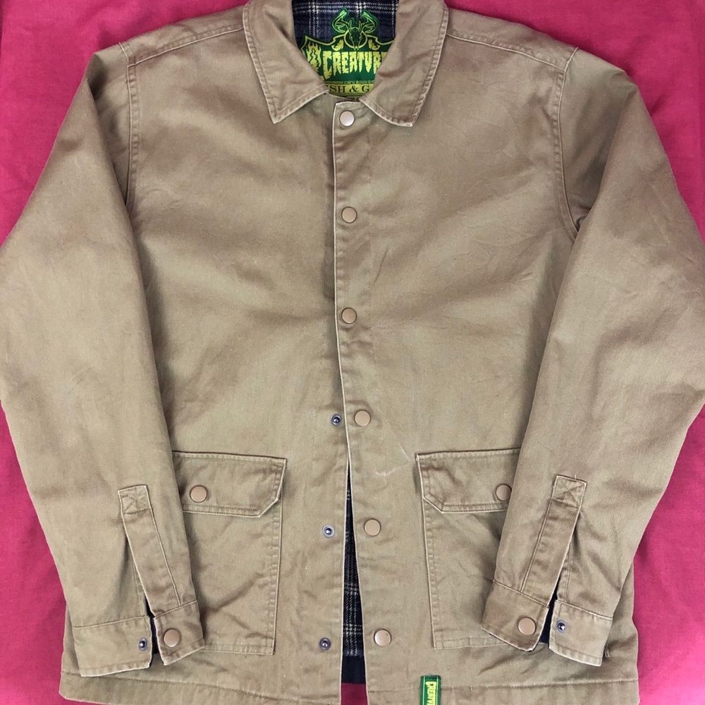 Creature skateboard /fish and game CSFU jacket